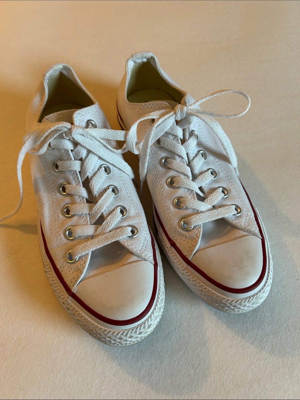 Converse Classic White Canvas Low-Top Sneakers with Red Stripe